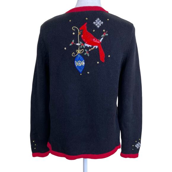 Kim Rogers Sz SP Vtg 90s Knitted Holiday Cardigan Boho Embroidered Beaded - Picture 8 of 16